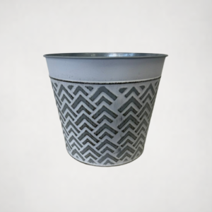 Gray and white metal planter