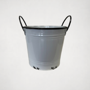 White and black metal planter with ear